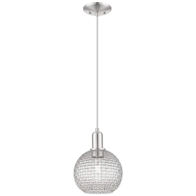Image 1 Arcadia Athens 8"W Nickel Cord Pendant w/ Clear Basketweave Shade