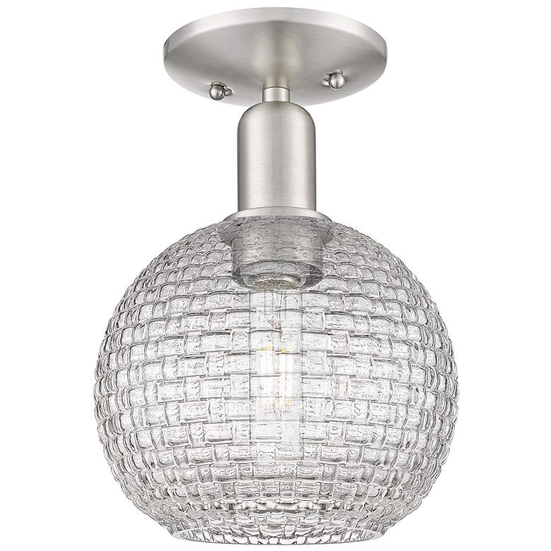 Image 1 Arcadia Athens 8"W Nickel Semi-Flush w/ Clear Basket Weave Shade