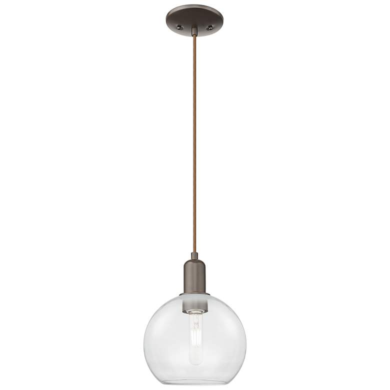 Image 1 Arcadia Athens 8"W Oiled Bronze Cord Hung Mini Pendant w/ Clear Shade