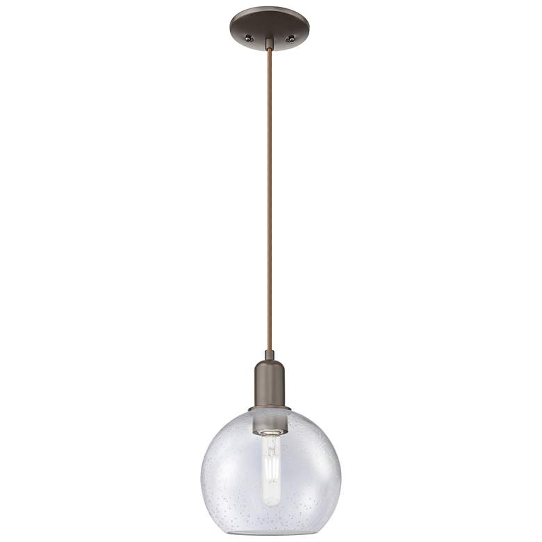 Image 1 Arcadia Athens 8"W Oiled Bronze Cord Hung Mini Pendant w/ Seedy Shade