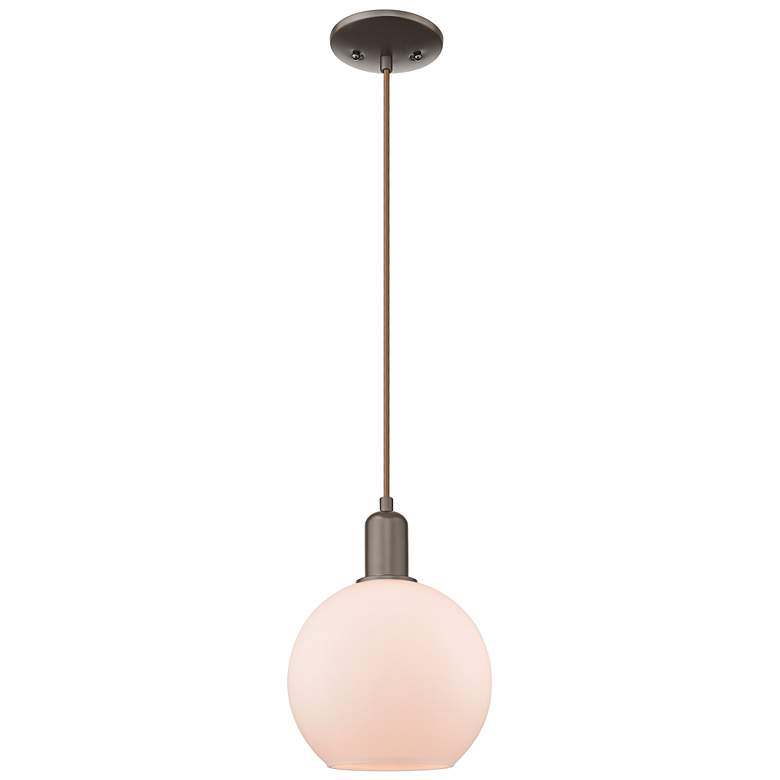 Image 1 Arcadia Athens 8"W Oiled Bronze Cord Mini Pendant w/ Matte White Shade