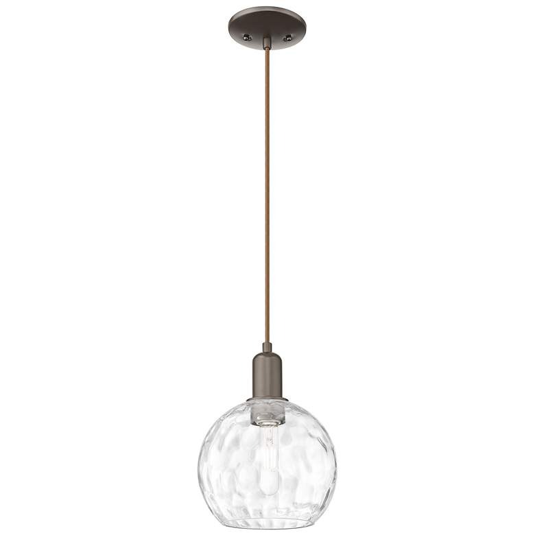 Image 1 Arcadia Athens 8"W Oiled Bronze Cord Mini Pendant w/ Water Glass Shade