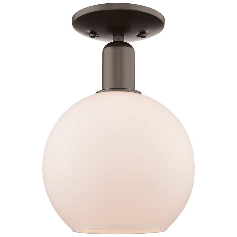 Image 1 Arcadia Athens 8"W Oiled Bronze Semi.Flush Mount w/ Matte White Shade
