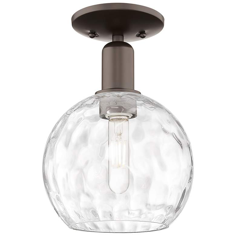 Image 1 Arcadia Athens 8"W Oiled Bronze Semi.Flush Mount w/ Water Glass Shade