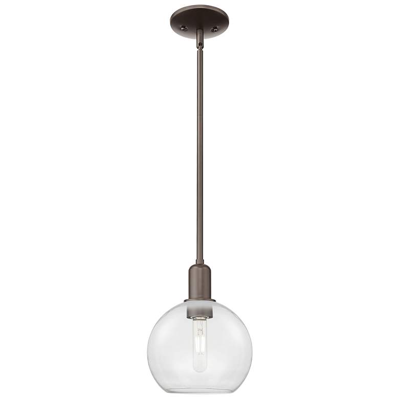 Image 1 Arcadia Athens 8"W Oiled Bronze Stem Hung Mini Pendant w/ Clear Shade