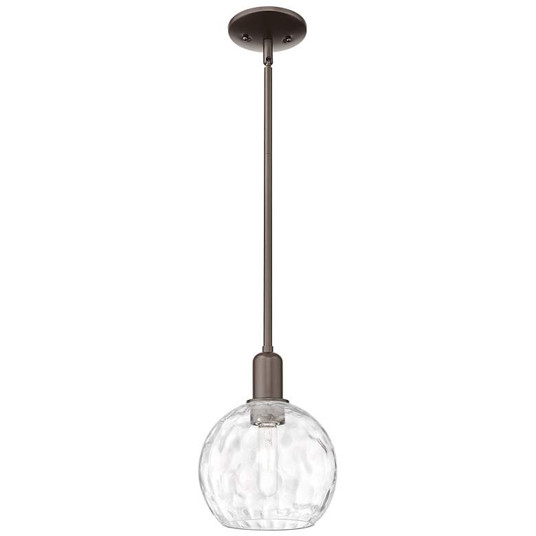 Image 1 Arcadia Athens 8"W Oiled Bronze Stem Mini Pendant w/ Water Glass Shade