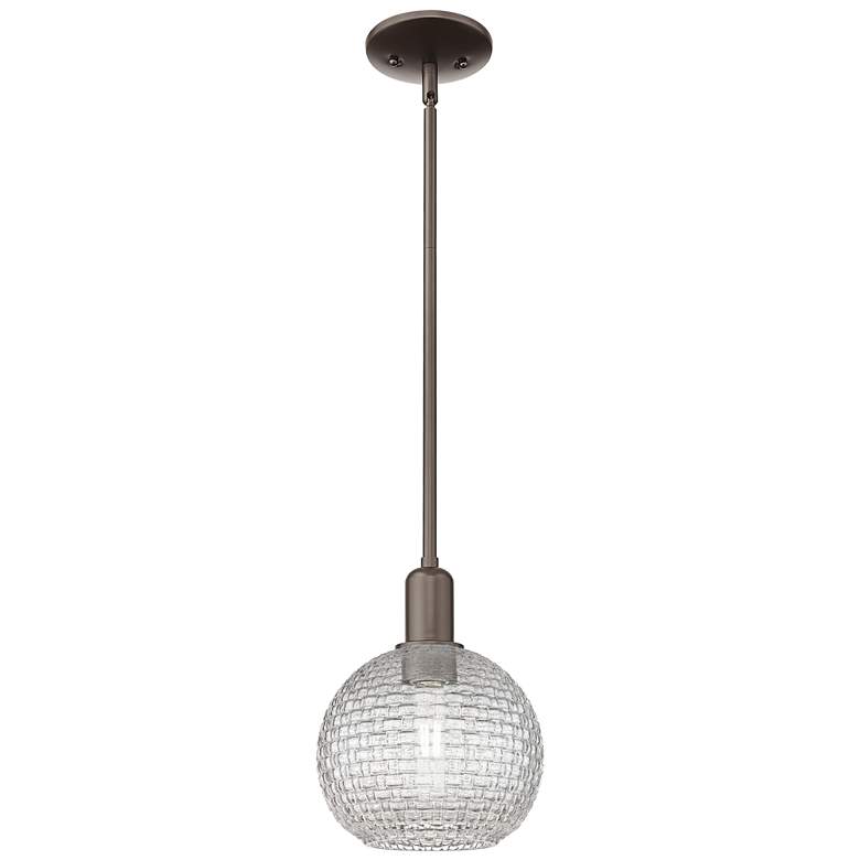 Image 1 Arcadia Athens 8"W Oiled Bronze Stem Pendant w/ Basketweave Shade
