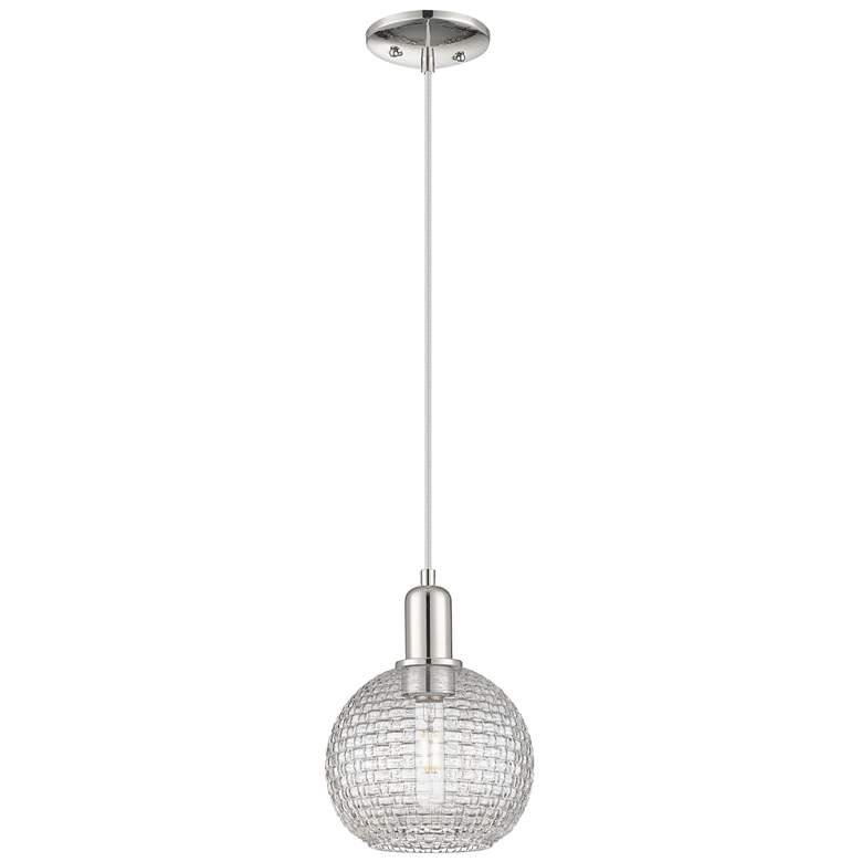 Image 1 Arcadia Athens 8"W Polished Nickel Cord Pendant w/ Basketweave Shade