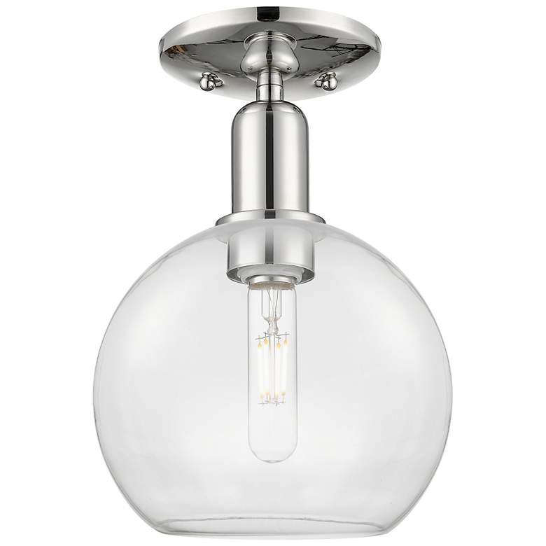 Image 1 Arcadia Athens 8"W Polished Nickel Semi.Flush Mount With Clear Shade