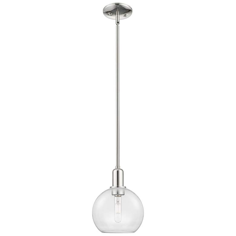 Image 1 Arcadia Athens 8"W Polished Nickel Stem Mini Pendant w/ Clear Shade