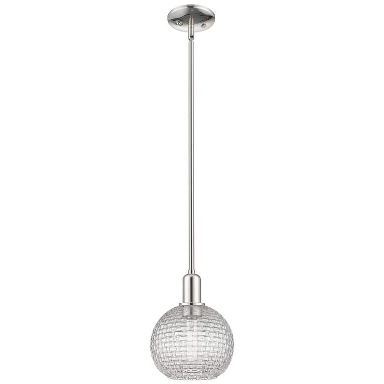 Image 1 Arcadia Athens 8"W Polished Nickel Stem Pendant w/ Basketweave Shade