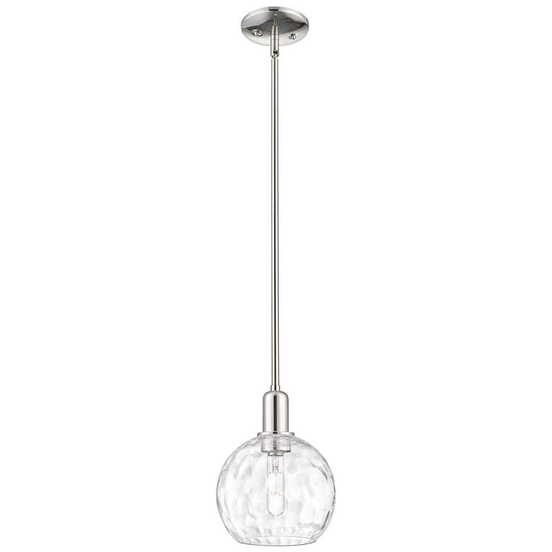 Image 1 Arcadia Athens 8"W Polished Nickel Stem Pendant w/ Water Glass Shade
