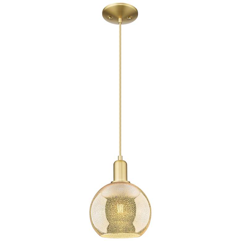 Image 1 Arcadia Athens 8"W Satin Gold Cord Hung Mini Pendant w/ Mercury Shade
