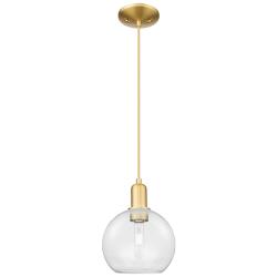 Arcadia Athens 8"W Satin Gold Cord Hung Mini Pendant With Clear Shade