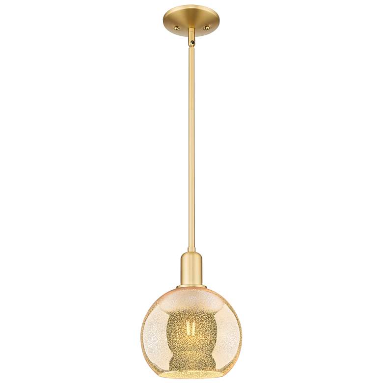 Image 1 Arcadia Athens 8"W Satin Gold Stem Hung Mini Pendant w/ Mercury Shade