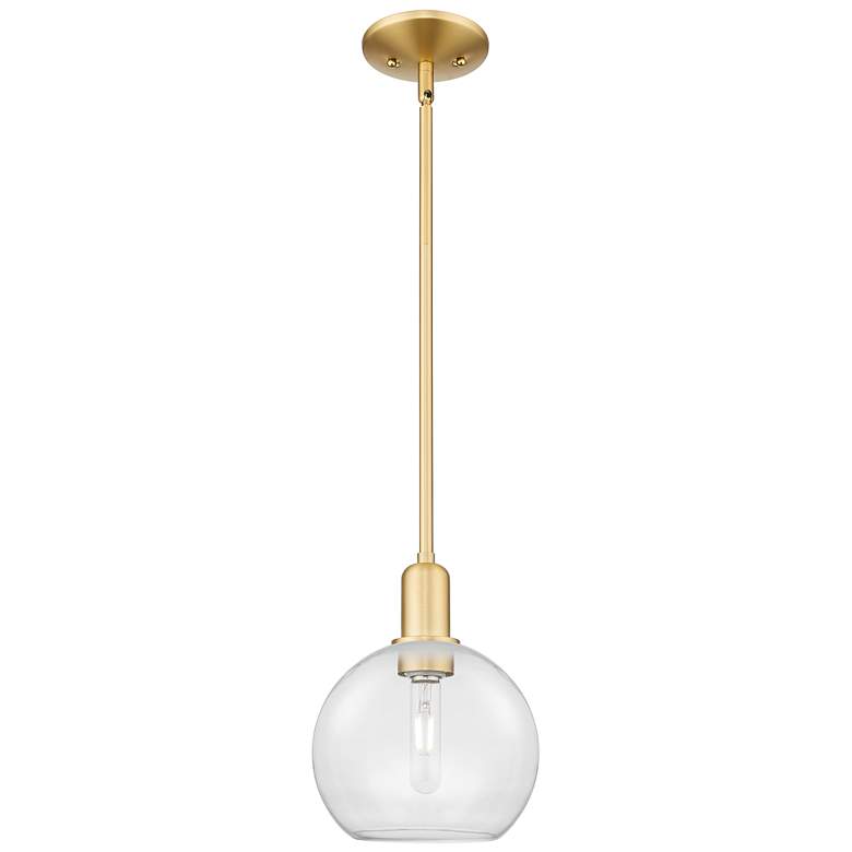 Image 1 Arcadia Athens 8"W Satin Gold Stem Hung Mini Pendant With Clear Shade