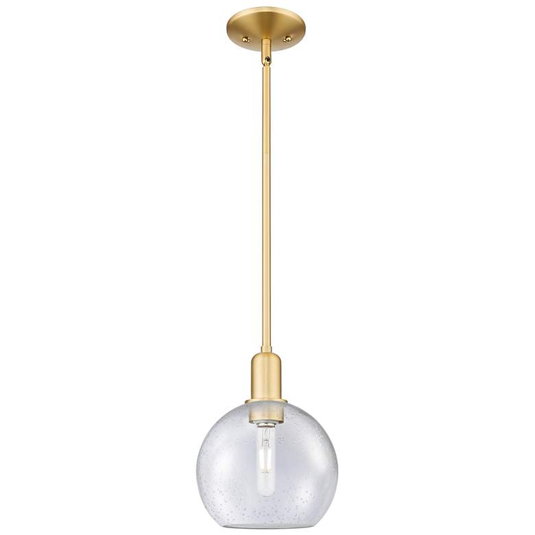Image 1 Arcadia Athens 8"W Satin Gold Stem Hung Mini Pendant With Seedy Shade