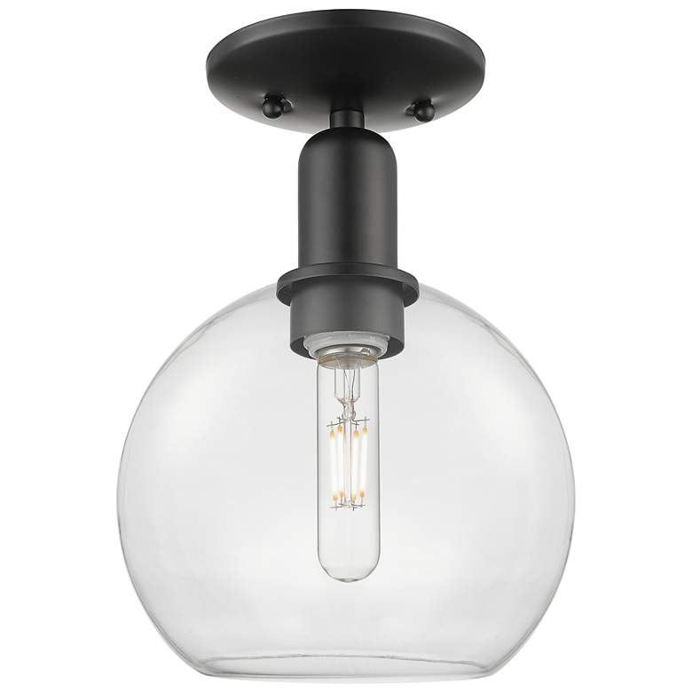 Image 1 Arcadia Athens 8" Wide Matte Black Semi.Flush Mount With Clear Shade