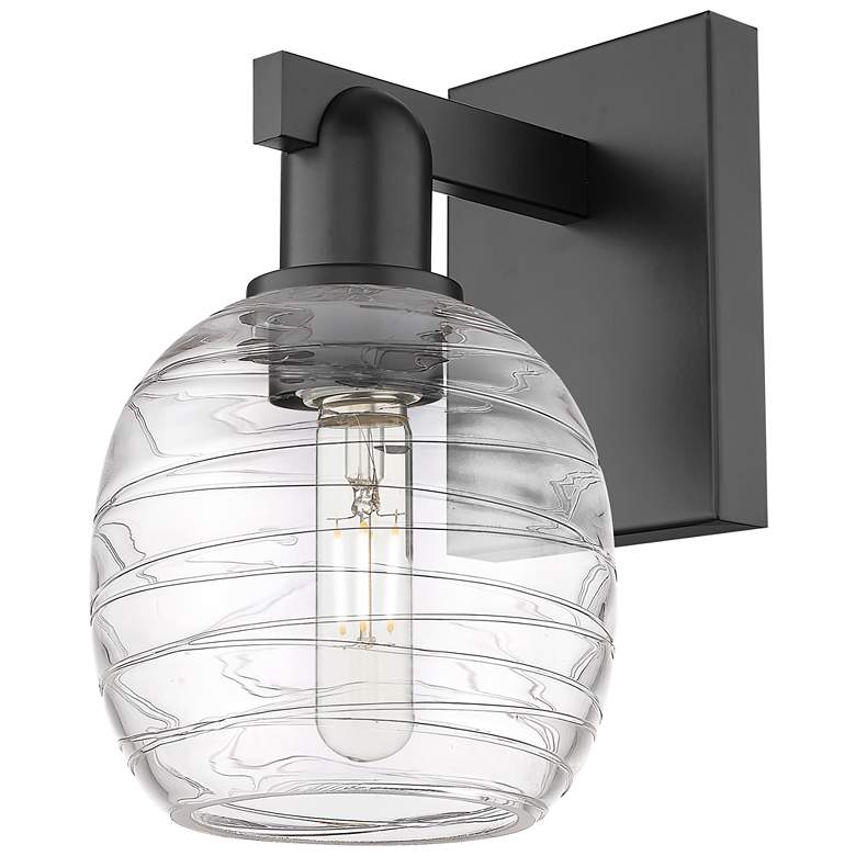 Image 1 Arcadia Belfast 11" High Matte Black Sconce With Deco Swirl Shade