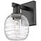 Arcadia Belfast 11" High Matte Black Sconce With Deco Swirl Shade