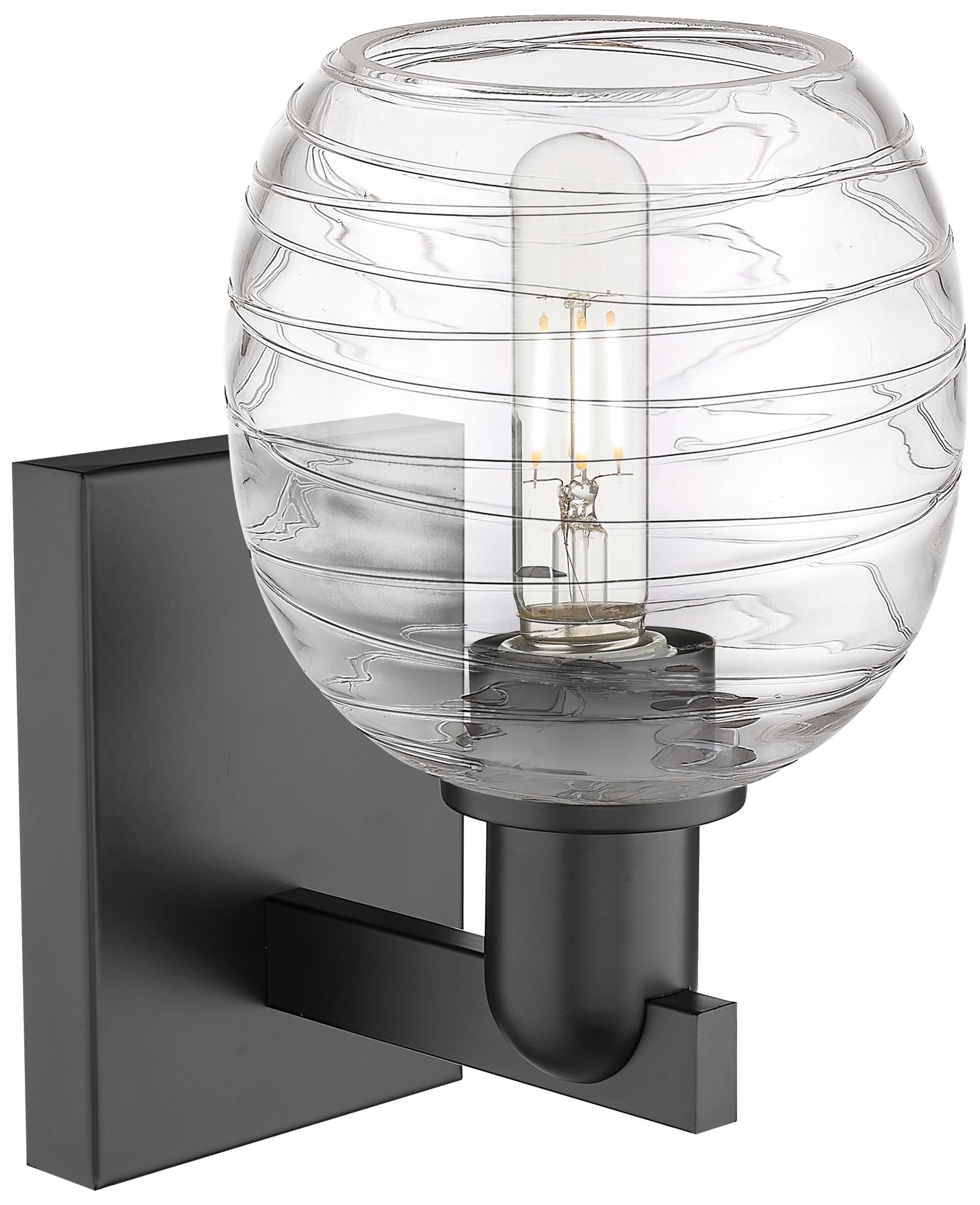 Image 2 Arcadia Belfast 11" High Matte Black Sconce With Deco Swirl Shade more views