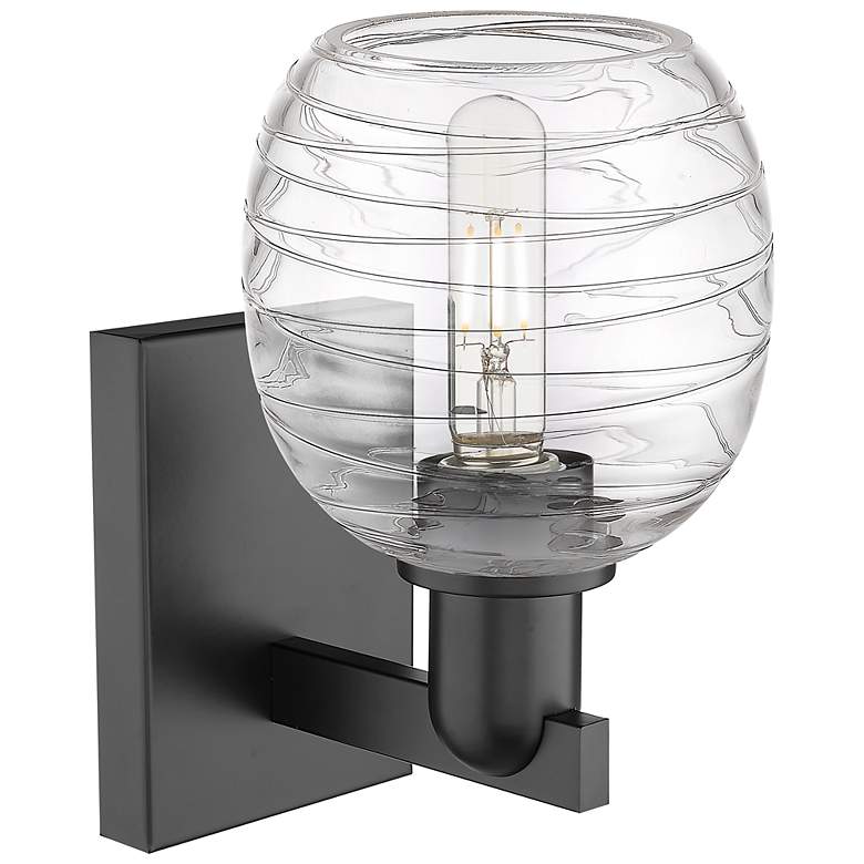 Image 2 Arcadia Belfast 11" High Matte Black Sconce With Deco Swirl Shade more views