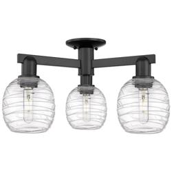 Arcadia Belfast 24"W 3 Light Black Semi-Flush w/ Deco Swirl Shade