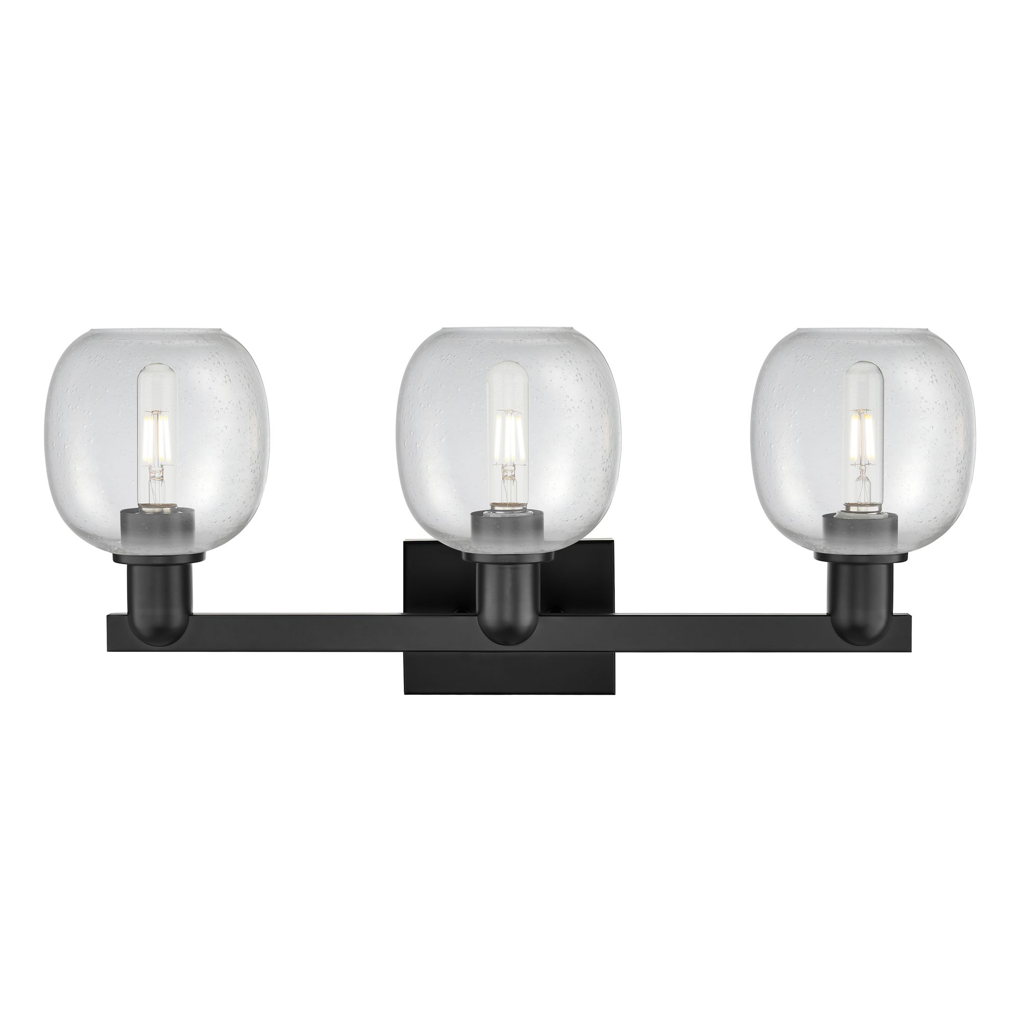 Image 2 Arcadia Belfast 25"W 3 Light Matte Black Vanity Light With Seedy Shade more views