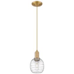 Arcadia Belfast 6"W Brushed Brass Cord Pendant w/ Deco Swirl Shade