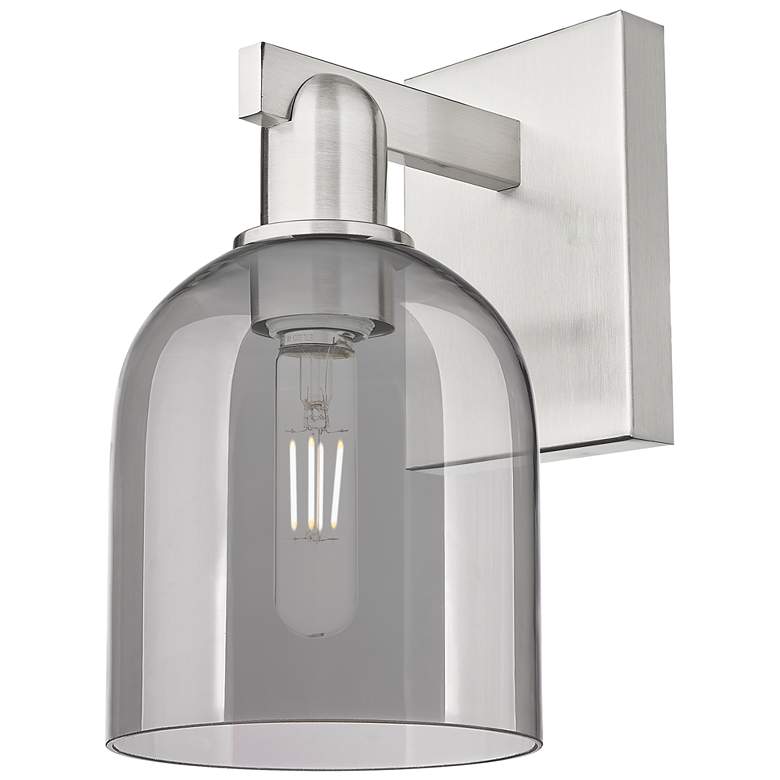 Image 1 Arcadia Bella 11"H Brushed Satin Nickel Sconce With Light Smoke Shade
