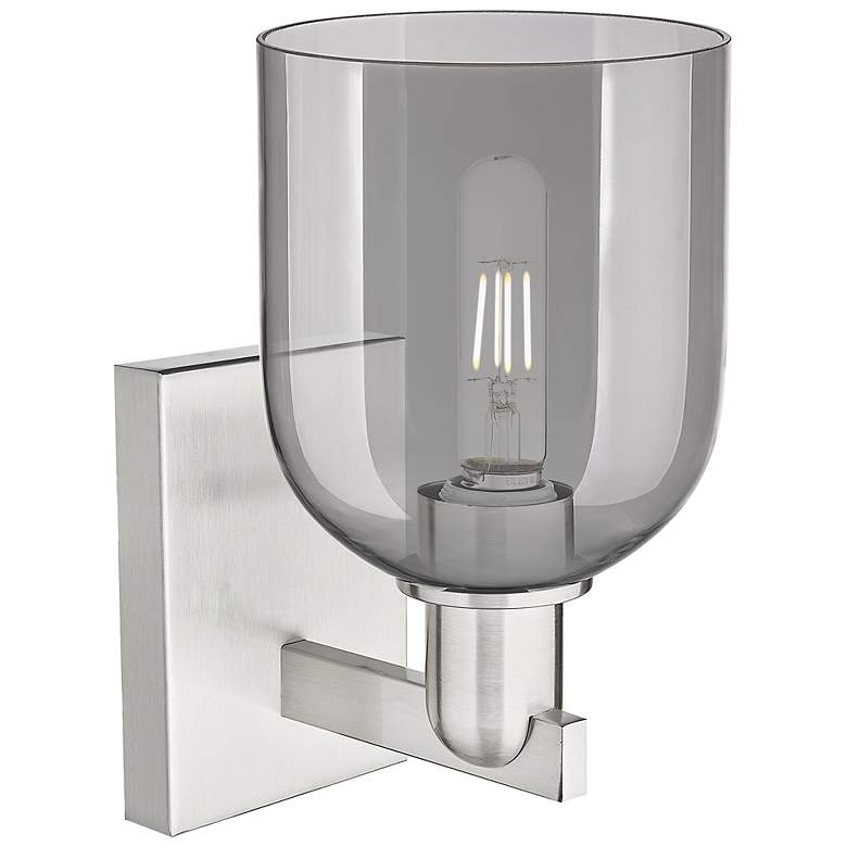 Image 2 Arcadia Bella 11"H Brushed Satin Nickel Sconce With Light Smoke Shade more views