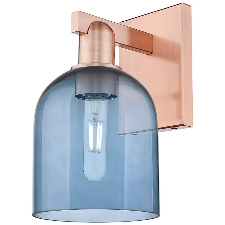 Image 1 Arcadia Bella 11" High Antique Copper Sconce With Blue Shade