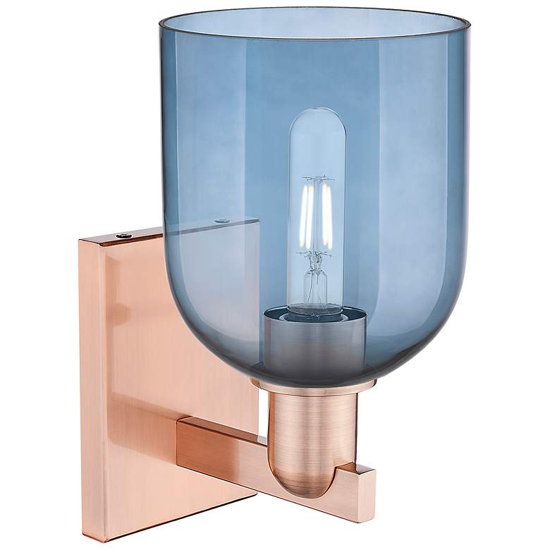 Image 2 Arcadia Bella 11" High Antique Copper Sconce With Blue Shade more views