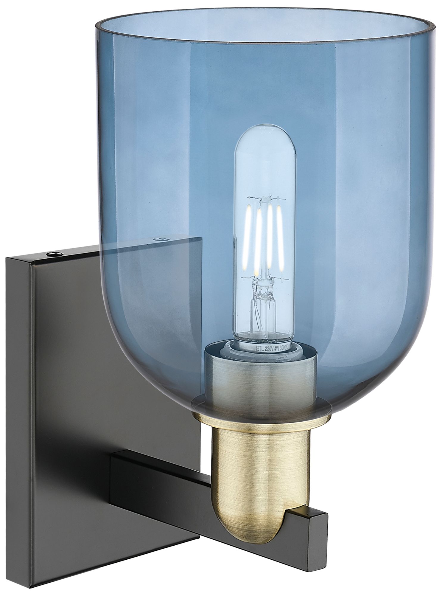 Image 2 Arcadia Bella 11" High Black Antique Brass Sconce With Blue Shade more views