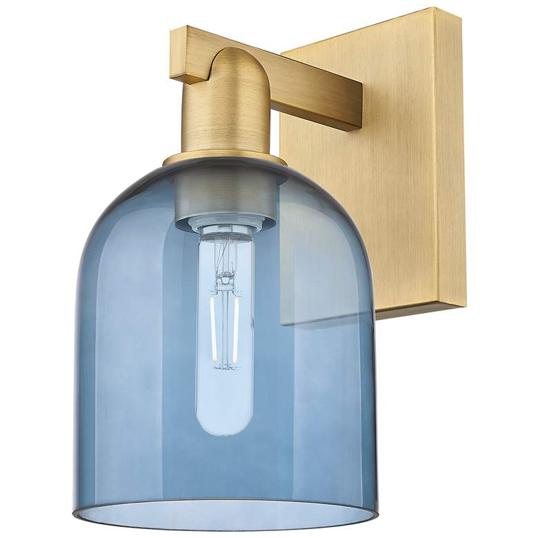 Image 1 Arcadia Bella 11" High Brushed Brass Sconce With Blue Shade