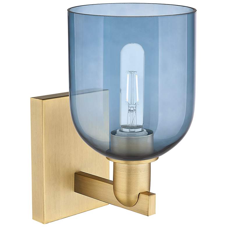 Image 2 Arcadia Bella 11" High Brushed Brass Sconce With Blue Shade more views