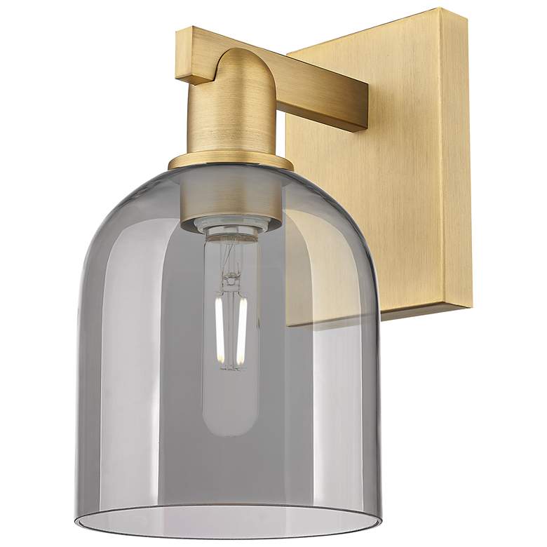 Image 1 Arcadia Bella 11" High Brushed Brass Sconce With Light Smoke Shade