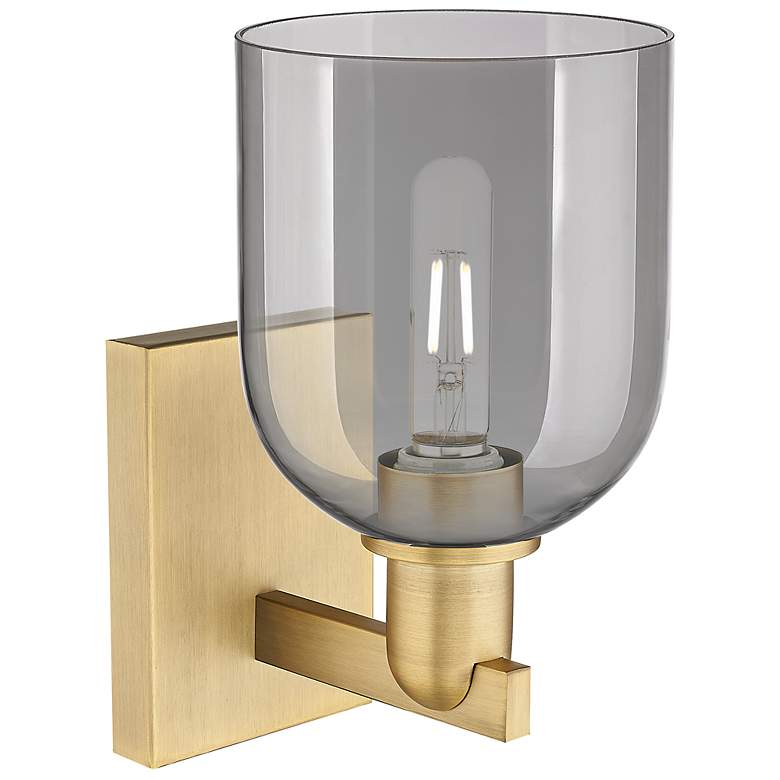 Image 2 Arcadia Bella 11" High Brushed Brass Sconce With Light Smoke Shade more views