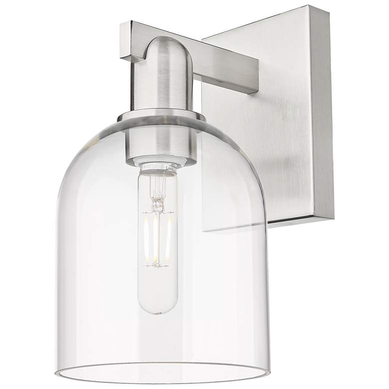Image 1 Arcadia Bella 11" High Brushed Satin Nickel Sconce With Clear Shade