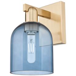Arcadia Bella 11" High Champagne Bronze Sconce With Blue Shade