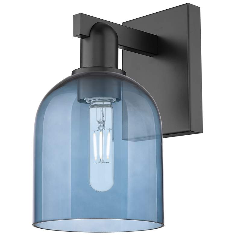 Image 1 Arcadia Bella 11" High Matte Black Sconce With Blue Shade