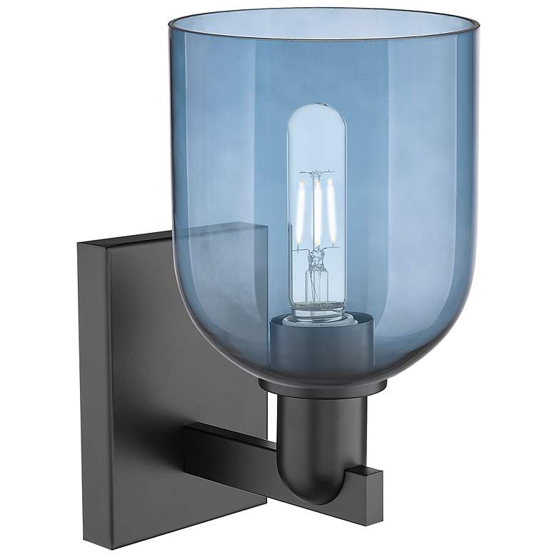 Image 2 Arcadia Bella 11" High Matte Black Sconce With Blue Shade more views