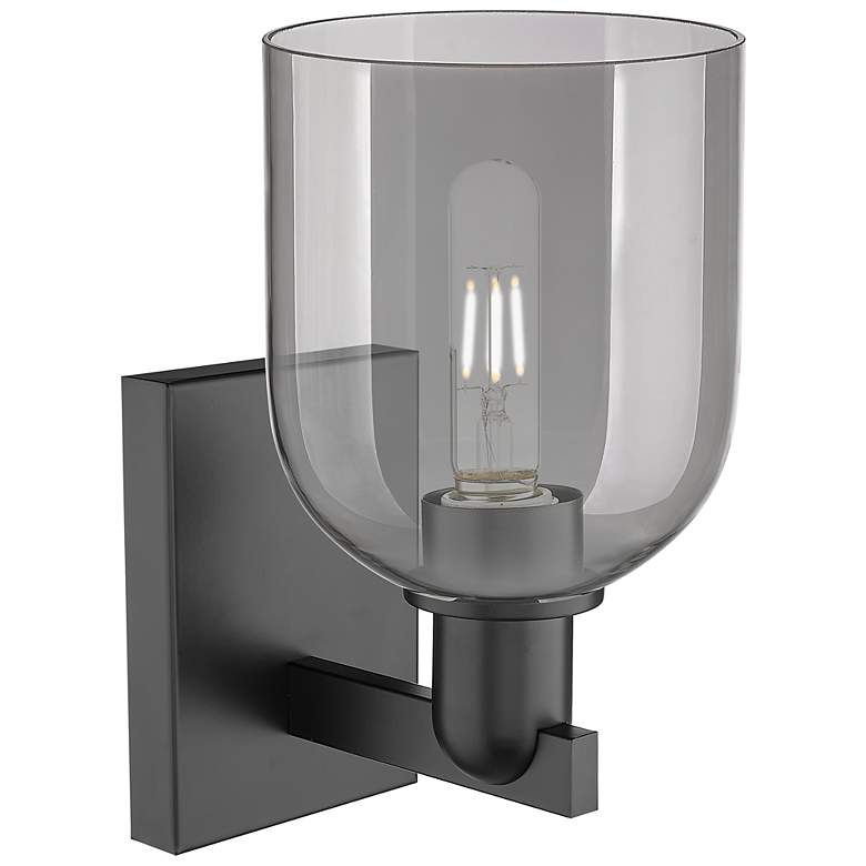 Image 2 Arcadia Bella 11" High Matte Black Sconce With Light Smoke Shade more views