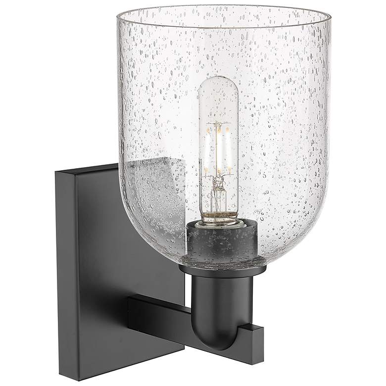 Image 2 Arcadia Bella 11" High Matte Black Sconce With Seedy Shade more views