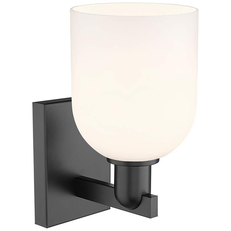 Image 2 Arcadia Bella 11" High Matte Black Sconce With White Shade more views