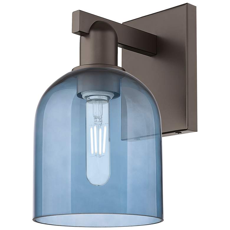 Image 1 Arcadia Bella 11" High Oil Rubbed Bronze Sconce With Blue Shade