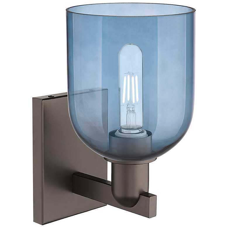 Image 2 Arcadia Bella 11" High Oil Rubbed Bronze Sconce With Blue Shade more views