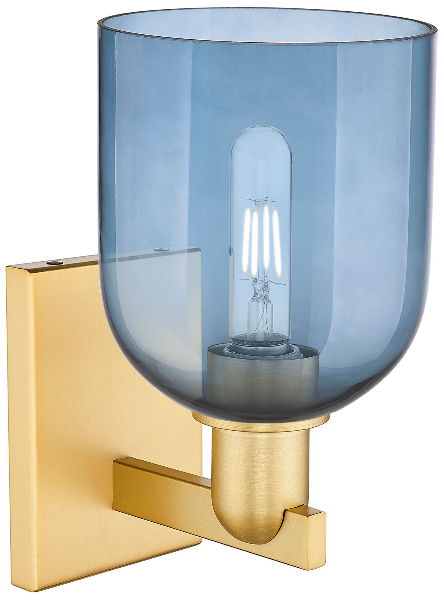Image 2 Arcadia Bella 11" High Satin Gold Sconce With Blue Shade more views