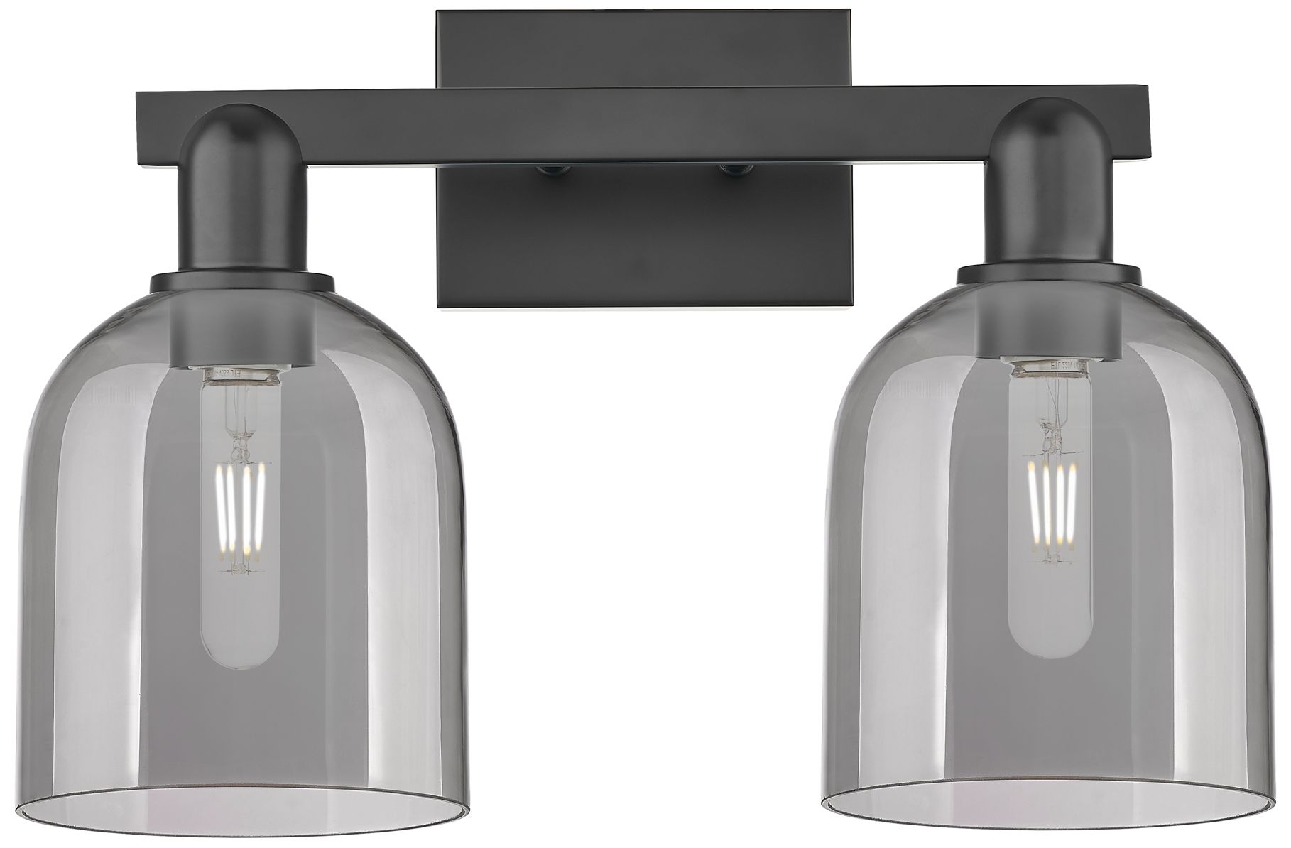 Arcadia Bella 17"W 2 Light Black Vanity Light w/ Light Smoke Shade