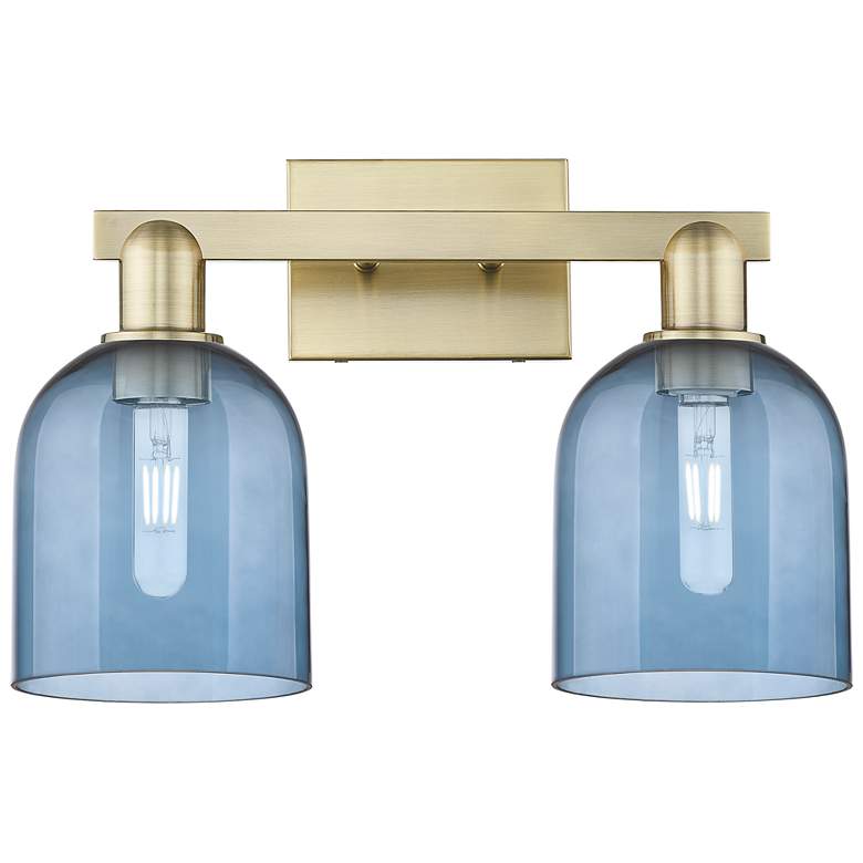 Image 1 Arcadia Bella 17"W 2 Light Antique Brass Vanity Light With Blue Shade